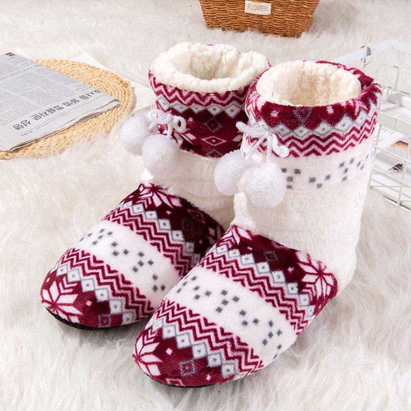 Slipper Socks Floral Barreled Winter Home Warm Cotton Shoes Home Fresh Soft Bottom Adult Women Cotton-padded Shoes Fluffy Fuzzy Socks
